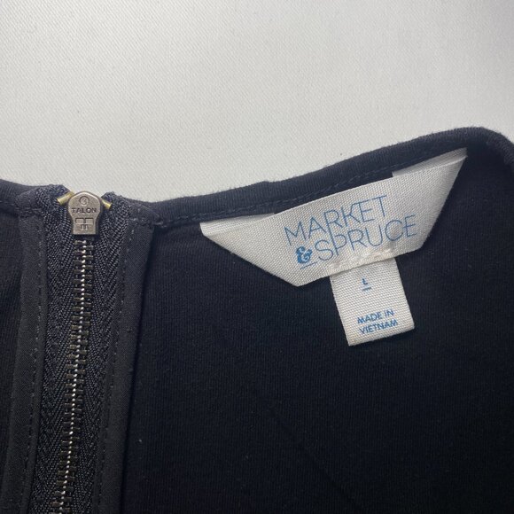 Market & Spruce Hans Black Crochet Front Blouse Womens L Mixed Material Zip EUC - Picture 3 of 9